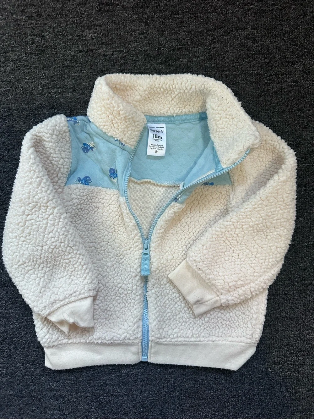 Carter's Ivory Sherpa Zip Jacket with Light Blue Yoke